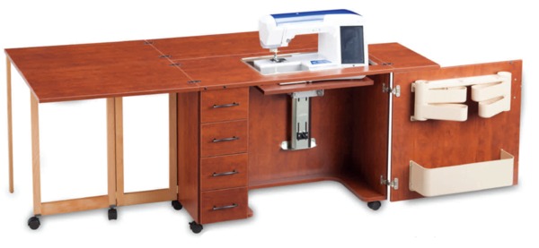 Sylvia Model 1520 Quilter´s Cabinet, Air-Lift Platform, 4-Drawers, with 16Sq Ft Work Surface, 12.5x24" Machine Openingnohtin Sylvia Model 1520 Quilter´s Cabinet, Air-Lift Platform, 4-Drawers, with 16Sq Ft Work Surface, 12.5x24" Machine Openingnohtin