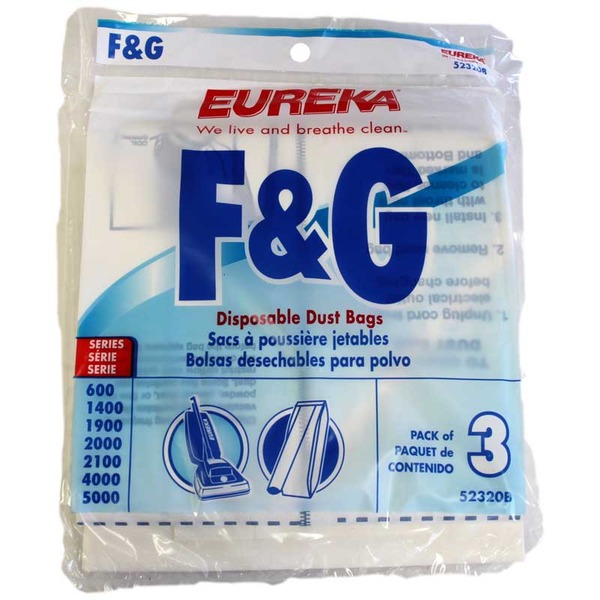 Eureka F & G, E-52320 3Pk Paper Filter Bags, Eur Style F&G Upright Esp Vacuum Cleaner Models 600, 1400, 1900, 2100 and 5000 Seriesnohtin Eureka F & G, E-52320 3Pk Paper Filter Bags, Eur Style F&G Upright Esp Vacuum Cleaner Models 600, 1400, 1900, 2100 and 5000 Seriesnohtin