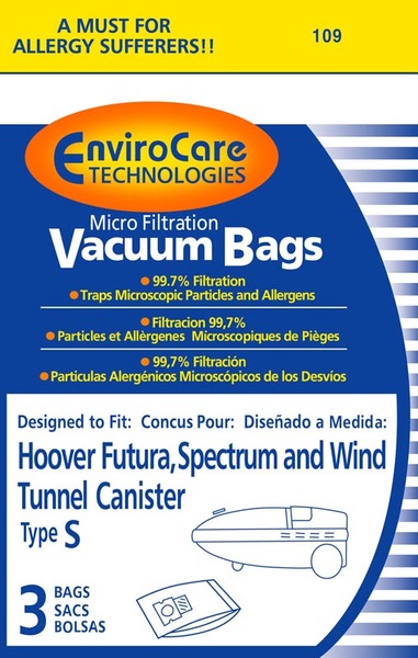 EnviroCare 109-9 Hoover Replacment Paper Bag, Hoover Type S Microfilter Env 9Pknohtin EnviroCare 109-9 Hoover Replacment Paper Bag, Hoover Type S Microfilter Env 9Pknohtin