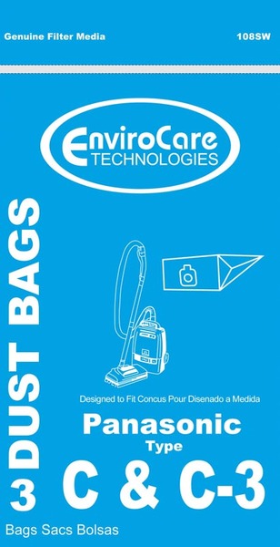 Panasonic Replacement Pr-14255 Paper Bags 3Pk, Pano Type C/C3 Canister Environohtin Panasonic Replacement Pr-14255 Paper Bags 3Pk, Pano Type C/C3 Canister Environohtin