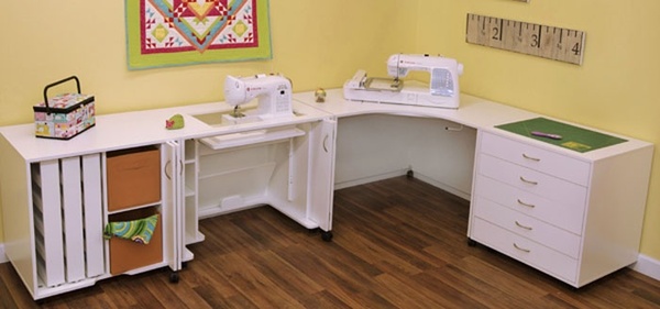 Arrow Modular Mod Squad 4-Piece Set: Sewing Cabinet w/ Air Lift, Corner Cabinet, 5-Drawer Storage Cabinet, Thread Cabinet, All in Whitenohtin Arrow Modular Mod Squad 4-Piece Set: Sewing Cabinet w/ Air Lift, Corner Cabinet, 5-Drawer Storage Cabinet, Thread Cabinet, All in Whitenohtin