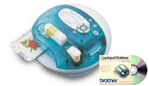 Brother E 100 Disney-Compatible Embroidery Applique Station, Cassette, 15 Thread Cartridges & 10 Adhesive /Iron On Pre-cut Fabrics