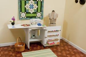 Arrow 98501DL SewNatra Sewing Machine Cabinet, WHITE Air Lift Platform, Right Hand Door, 68-7/16"Wx19-5/8"Dx30.5"H Open, RTA Ready to Assemble