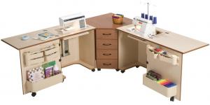 Sylvia Design Complete Corner Combination DUAL Sewing Machine & Serger Cabinet Model 1350, W80