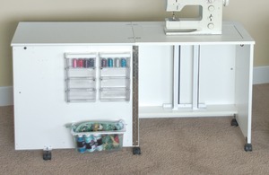 Fashion Cabinets, Roberts 4400 Limited Space Sewing Console w/ Electric Lift, Power Strip, Accessory Bins