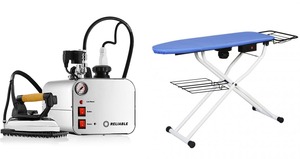 Reliable, 5000IS, 2150IR, 550VB, i500, 2.5 liter, One Iron, Steam Generator Boiler, with i30 Iron head, 700 Watts, 12 Amps, 4 Bar, 50 PSI, Steam Pressure, Plus C88, Large, Heated, Vacuum, Pressing, Table, Ironing Board, 16x48.5", 50 Lbs,