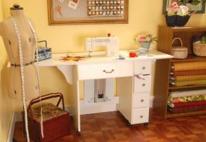 Arrow 98901, AuntieEm, Freearm Flatbed, EZ Air Lift, Platform Sewing Machine Cabinet, 46"Wx20"Dx30.5"H, 4 Drawet, Foldout Leaves, Locking Casters