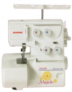 Janome 7034D Magnolia Serger Machine, 3-4 Thread, Differential Feed, Rolled Hem, Color-coded Threading