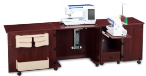 Sylvia Design 1050 Sewing Machine Air Lift Platform 12.5x24" Opening, & Serger Dual Cabinets Center (810 & 500) - 83 3/4"W x 19 7/8"D x 29 3/4"H
