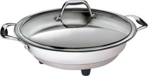 Cucina Pro 1454, Classic Electric Skillet, 1500W, Glass Lid, 16" Diameter, Temperature Probe, Polished interior, Stainless Steel, Dishwasher Safe