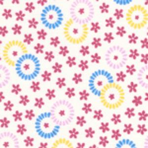 Fabric Finders 15 Yd Bolt 9.34 A Yd #410 Small Pink Flowers & Blue & Yellow Circles 100% Pima Cotton Fabric
