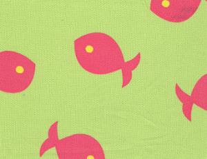 Fabric Finders 15 Yd Bolt 9.34 A Yd #329 Pique 100% Pima Cotton Fabric Lime Material With Pink Fish 60"
