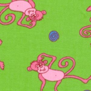 Fabric Finders 15 Yd Bolt 9.34 A Yd #439 Pink Monkeys On A Green Background 100% Pima Cotton Fabric