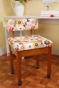 Arrow 2000, Alexander Henry, Fabric Covered, Sewing Machine Cabinet, sEWING CHAIR, Underseat Storage, 4 Casters, Solid Oak, 29" Tall