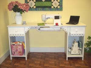 Arrow, 1001DL, Olivia, Crisp White, Sewing Machine Cabinet, Desk, Table, RTA, 64"Wx19 3/4"Dx30"H , 2 Position Lift, Freearm, & Flatbed, 2 Drawers, 2 Cubbies