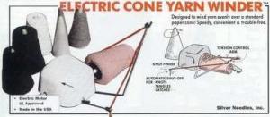 Silver Needles Electric Cone Yarn Winder for standard cardboard cones up to 16 OZ