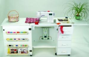 Arrow 98301DL RTA White 4 Drawer Air Lift Sewing Machine Cabinet on Casters