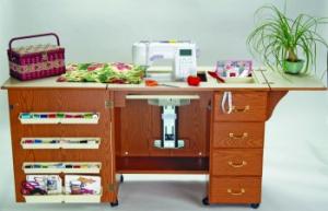 Arrow 98300DL RTA Oak 4 Drawer Air Lift Sewing Machine Cabinet on Casters with Insert for Your Brand/Model Machine