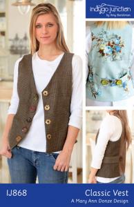 Indygo Junction IJ868 Classic Vest Pattern , V-neck vest. Hip Length With Flattering Princess Seamin