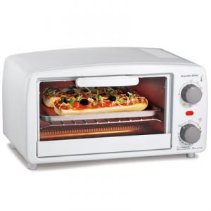 Proctor-Silex 31116 4 Slice Toaster Oven - White, 15 Minute Timer, Bake Pan and Broil Function, Drop-down Crumb Tray, Automatic Shutoff and Ready Bell