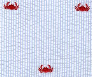 Fabric Finders 15 Yard Bolt $11.33 A Yd Red Crab On Blue Seersucker 100% Cotton, 60"