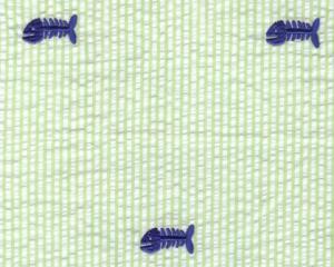 Fabric Finders 15 Yard Bolt $11.33 A Yd Blue Bone Fish On Green Seersucker 100% Cotton, 60"