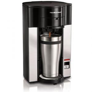 Hamilton Beach 49990 Personal Cup Stay or Go Pod Brewer, Balanced Brew Time, Easy Fill Reservoir, Front Access Basket, Dripe Free, Auto Shut Off, Travel Mug