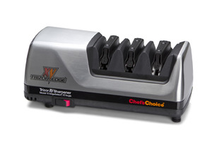 Chefs Choice 0101506 15Trizor XV Knife Sharpener EdgeSelect, Brushed Metal, Flexible Spring Guides, 3Stage, Convert 20°Factory EU,USA to 15°Asian Edge
