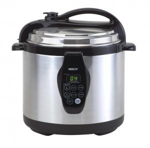 Nesco PC6-25 Digital Pressure Cooker, 6 Quart Capacity, Self-Locking Lid, Programmable with Presets, LED Display, Cooking Rack, Cool-Touch Lid, Brushed Stainless Steel Exterior