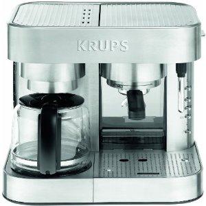 Krups XP604050 Stainless Steel Combi Espresso and Coffee Machine, 10 Cup Capacity,Electronic Control,15 Bar Italian Pump,Compatible with Ground Coffee