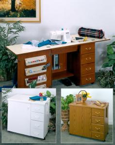 Arrow 98302DL Marilyn 4 Drawer Cherry Air Lift 3 Position Platform Sewing Machine Cabinet 71.5 x20 x31.5" RTA*, Top Storage, Casters