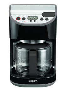 Krups KM611850 Precision 12 Cup Coffee Maker 1100W, Black Stainless Steel, Die Cast Alum Const, Glass Carafe, Program Auto On Off , Duo Filter, Clock