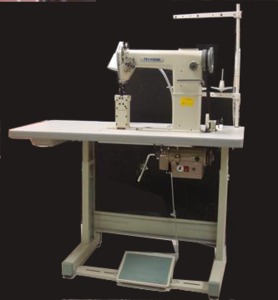 Techsew 810-2 Double Needle 7Post Bed Roller Foot Bottom Feed Leather Stitcher Industrial Sewing Machine PowerStand ServoMotor 1800SPM 3/8Lift 5mmSL