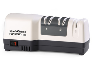 Chefs Choice 250, Diamond Hone, Hybrid Knife Sharpener, 3 Stage, Electric, and Manual, System, Sharpens, Shapes, Hones, and Polishes, 100% Diamond, Abrasives
