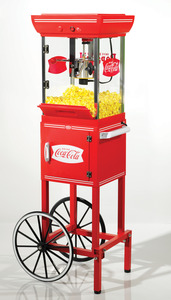 Nostalgia Electrics, Coca Cola, CCP399COKE, In Stock , Old Fashioned, Movie Time, Popcorn Maker, Cart, 48"High, Stainless Steel, Kettle, Built In Stirring, Under Storage