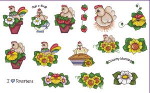 Amazing Designs SP2 Chicken and Rooster Embroidery Card