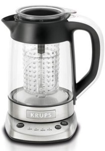 Krups, FL700D51, Tea Maker and Kettle, Heat and Steep, Electric, Glass Carafe, Tea Maker, Kettle and Pot, Stainless Steel Black, 1.25 quart, Temperatures, White Tea, Green Tea, Yellow Tea, Oolong Tea, Black Tea, Read Tea, Tisane, Herbal Tea, 176°F, 194°F, 203°F, 212°F