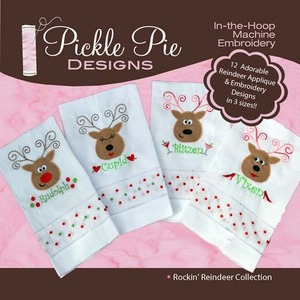 Pickle pie designs rockin reindeer collection embroidery designs cd at