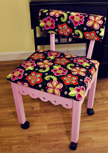 Arrow 5005 Newcastle Fabric PINK Sewing Chair Floral Motif, 4 Casters, Back Lumbar Support 30"H, Solid Oak Wood Legs 20"H, 16x18" Cushion over Storage