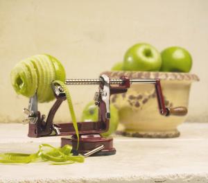 Back to Basics, A505, Original Style Hand Crank, Apple Potato Peeler ,with Suction Base, Red Coated Aluminum