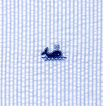 Fabric Finders 15 Yard Bolt at $12.66/Yd, Embroidered Blue Whale on Blue Seersucker, 100% Cotton Fabric, 60" Wide