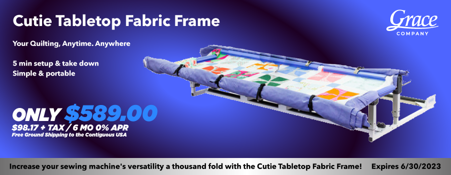 cutie table top fabric frame your quilting anytime anywhere 5 minute set up and take down simple and portable only $589.00 $98.17 a month for 6 months 0% apr free ground shipping to contiguous USA expires 5/31/2023