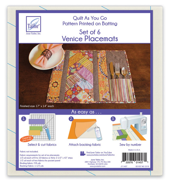 June Tailor JT1457 Quilt As You Go Placemat Venice Pattern