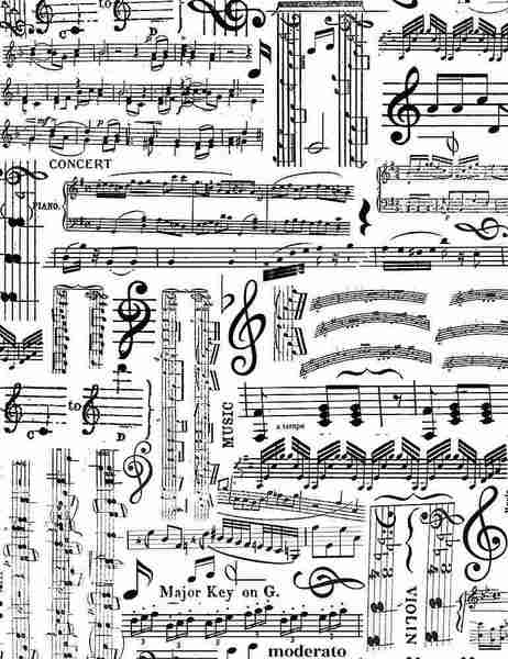 Timeless Treasures Music-C7584 White MUSIC SHEETS