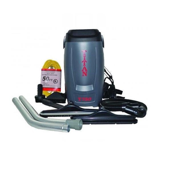 99617: Titan T750 Corded Backpack Vacuum Cleaner 6Qt, 1000W, 1.5" Diameter 5 Deluxe Tools, Extra Long 50' Power Cord, Shake Out Cloth Bag, 11.5Lbs