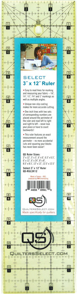 Quilters Select QS-RUL3X12 3" x 12" Non-Slip Deluxe Quilting Ruler