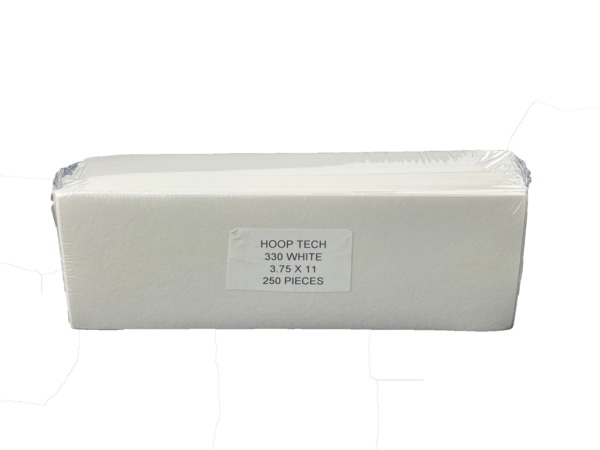 102758: HoopTech 3.75" x 11" Stabilizer Backing for Hats, Caps, Medium Weight—250 Sheets