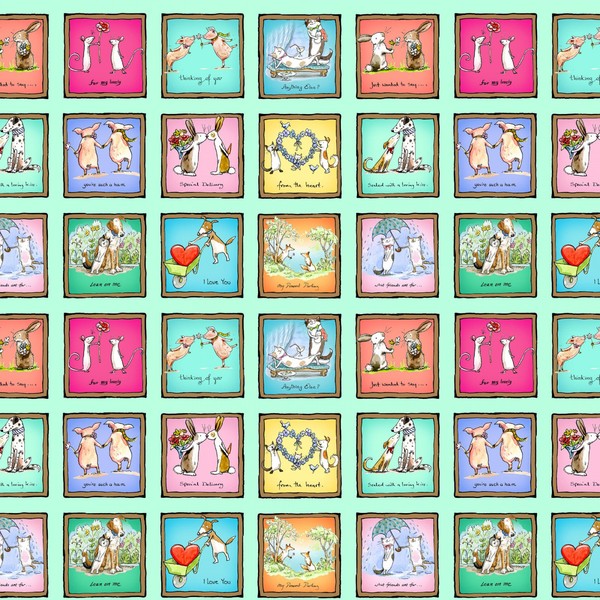 Clothworks CLTY3357-100 From the Heart Digital Small Animal Love Squares Designer: Anita Jeram