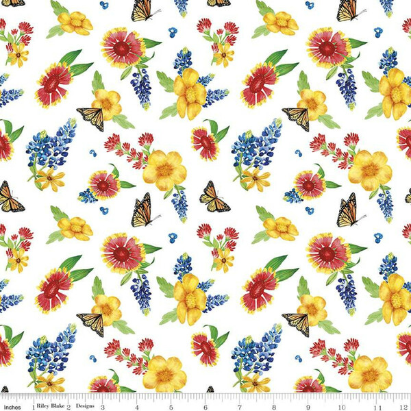 Riley Blake C11642-WHITE Bluebonnet Breeze Flowers White