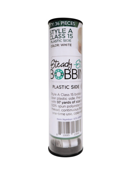 DIME STS-SP536 Steady Stitch Style A Class 15 Prewound Plastic Bobbins with SPUN POLY Size 60 White Thread 36pcs/Tube